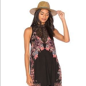 Free People Marsha Black Print Lace Slip Dress